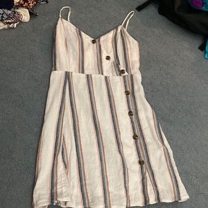 White dress with colorful stripes